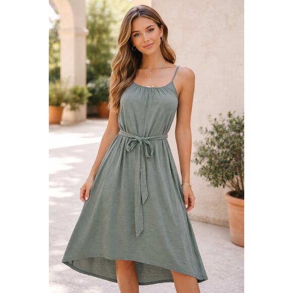 GAP Dresses & Skirts - GAP Soft Slub Cami Belted Midi Dress Hi Lo Tweed Green Size Large